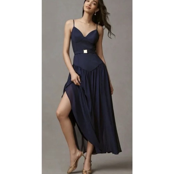 NWT Anthropologie Hutch Drop-Waist Maxi Dress $238 SIZE 4 Blue Belted - Picture 15 of 15